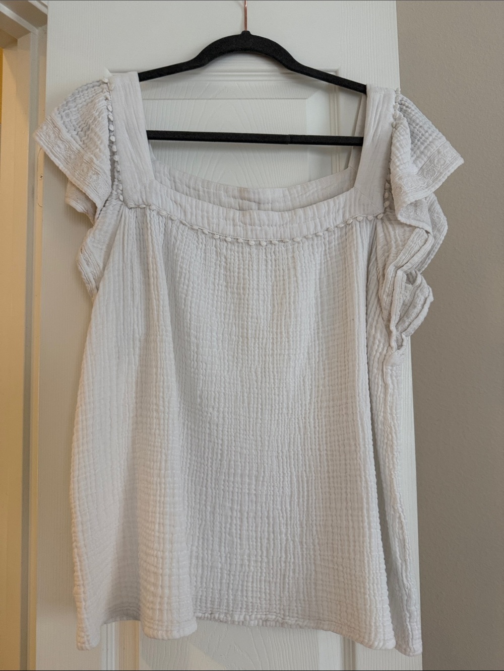 Women’s White Cotton Gauze Square-Neck Top